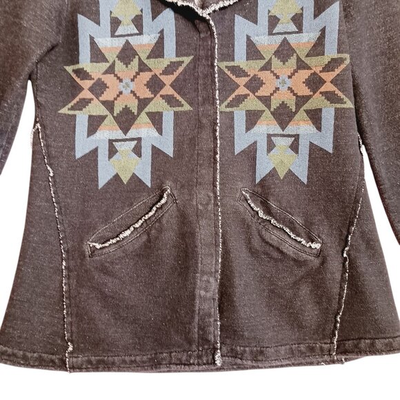 Natural Reflections, Cotton Jacket, Medium, Coal with Southwestern Print, Boho - Picture 6 of 14